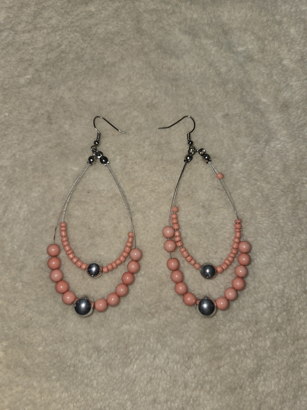 Orange Silver Beaded Hoop Earrings